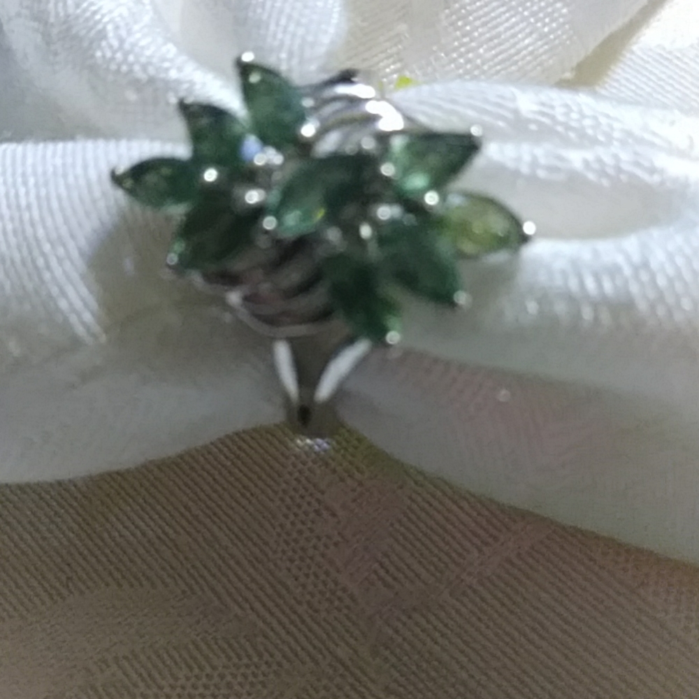 GREEN TANZANITE CLUSTER,  STERLING SILVER RING. SIZE-5